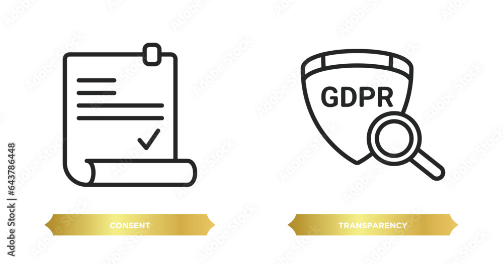 Poster two editable outline icons from gdpr concept. thin line icons such as consent, transparency vector.