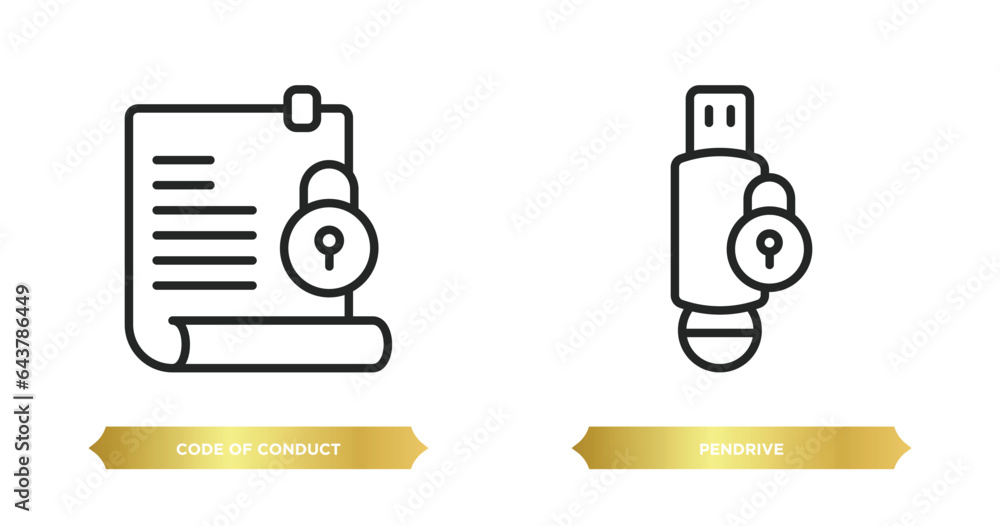 Poster two editable outline icons from gdpr concept. thin line icons such as code of conduct, pendrive vect