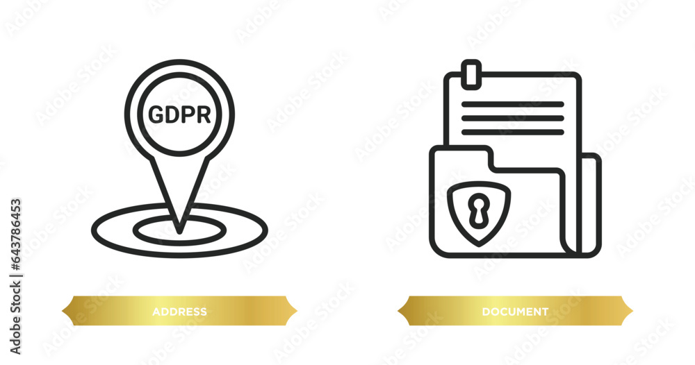 Poster two editable outline icons from gdpr concept. thin line icons such as address, document vector.