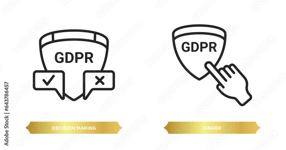 Aufkleber two editable outline icons from gdpr concept. thin line icons such as decision making, finger vector