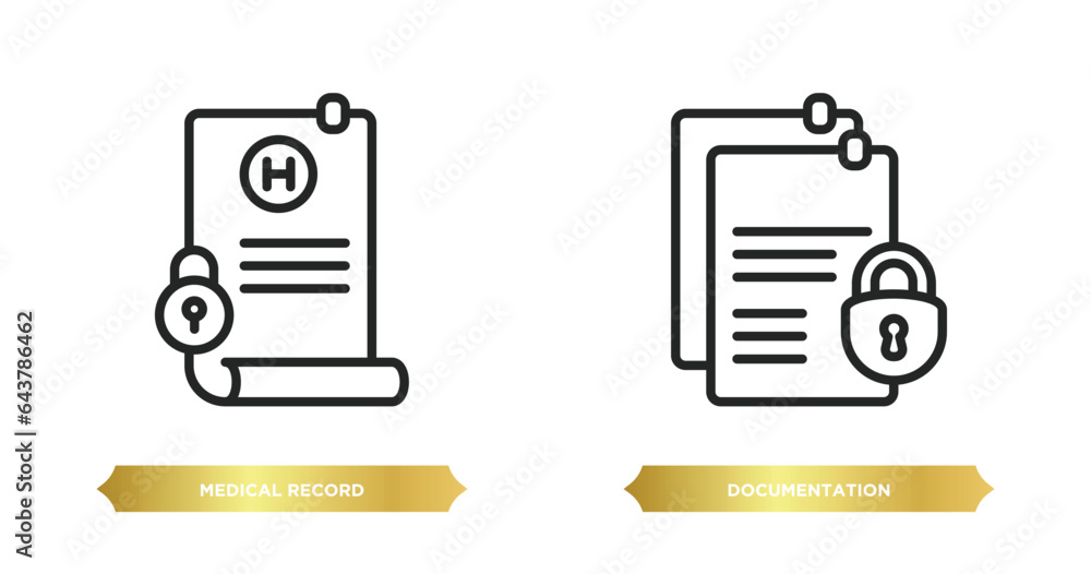 Poster two editable outline icons from gdpr concept. thin line icons such as medical record, documentation 