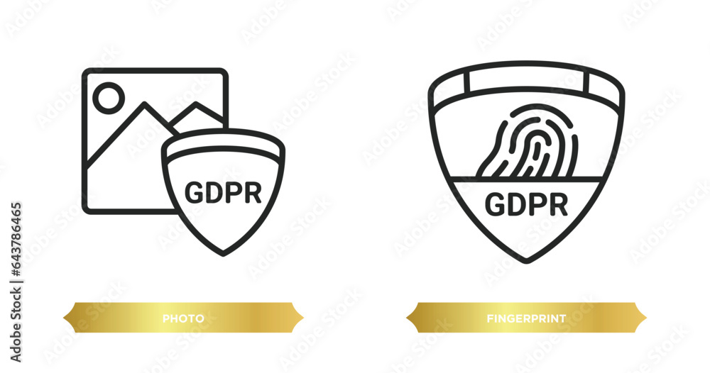 Poster two editable outline icons from gdpr concept. thin line icons such as photo, fingerprint vector.