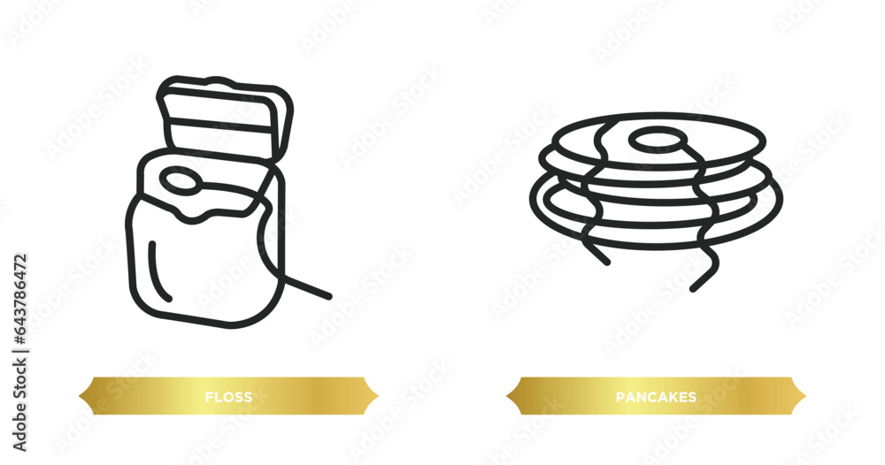 Poster two editable outline icons from gastronomy concept. thin line icons such as floss, pancakes vector.