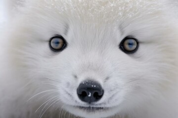 Fototapeta premium close-up of an arctic foxs face with snow on its nose