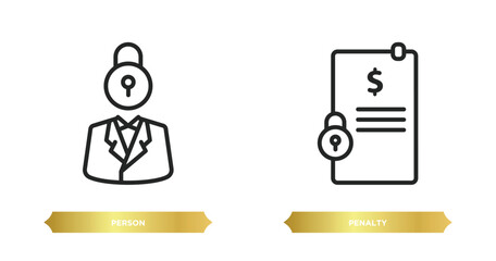 two editable outline icons from gdpr concept. thin line icons such as person, penalty vector.