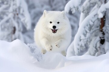 Obraz premium arctic fox leaping through deep snow