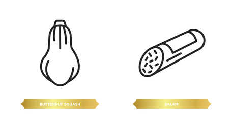 two editable outline icons from gastronomy concept. thin line icons such as butternut squash, salami vector.