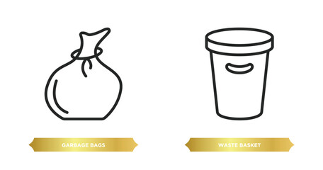 two editable outline icons from furniture & household concept. thin line icons such as garbage bags, waste basket vector.