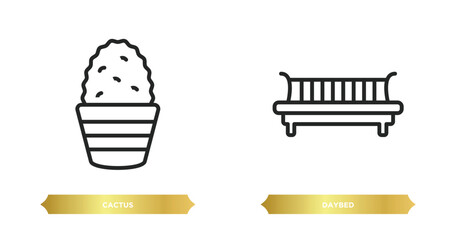 two editable outline icons from furniture & household concept. thin line icons such as cactus, daybed vector.