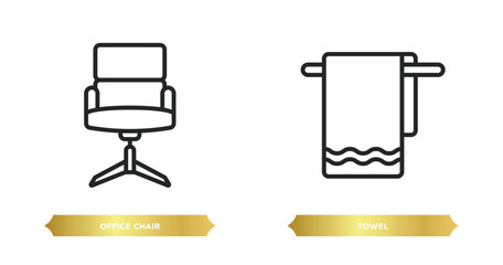 two editable outline icons from furniture & household concept. thin line icons such as office chair, towel vector.