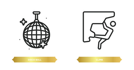 two editable outline icons from free time concept. thin line icons such as disco ball, climb vector.