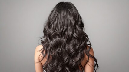 Fototapeta premium Model woman from behind with beautiful long wavy hair, dyed hair, Generative AI