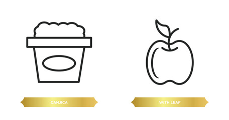 two editable outline icons from food concept. thin line icons such as canjica, with leaf vector.