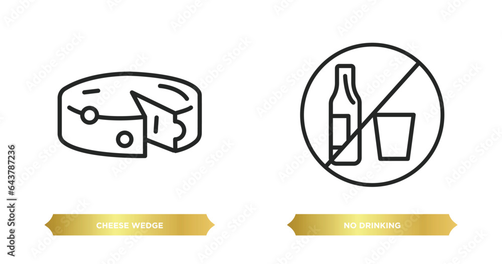 Poster two editable outline icons from food concept. thin line icons such as cheese wedge, no drinking vect
