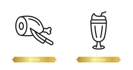 two editable outline icons from food concept. thin line icons such as butcher, milk shake vector.