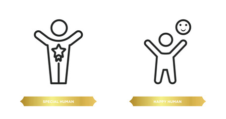 two editable outline icons from feelings concept. thin line icons such as special human, happy human vector.