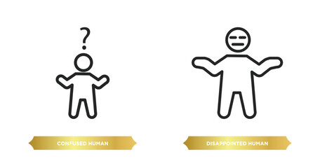 two editable outline icons from feelings concept. thin line icons such as confused human, disappointed human vector.