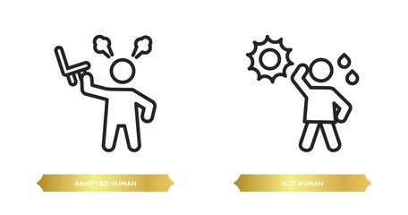 two editable outline icons from feelings concept. thin line icons such as annoyed human, hot human vector.