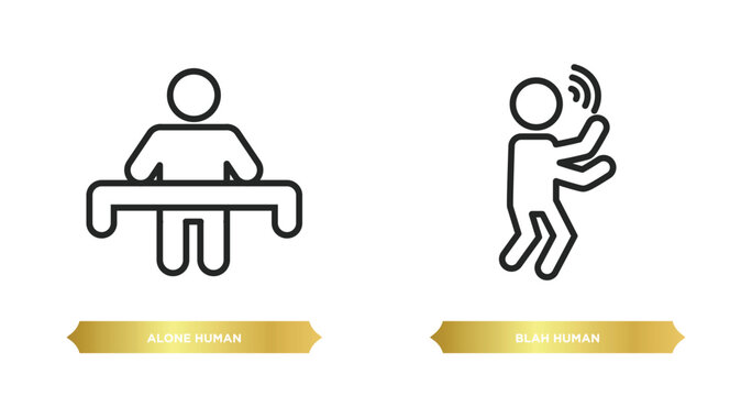 two editable outline icons from feelings concept. thin line icons such as alone human, blah human vector.