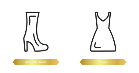 two editable outline icons from fashion concept. thin line icons such as high heel boots, tunic vector.