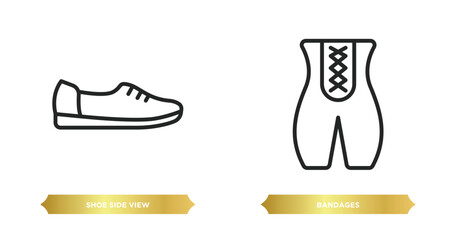 two editable outline icons from fashion concept. thin line icons such as shoe side view, bandages vector.