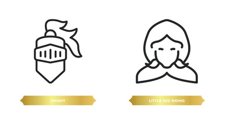 Naklejka premium two editable outline icons from fairy tale concept. thin line icons such as knight, little red riding hood vector.