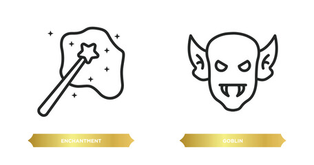 two editable outline icons from fairy tale concept. thin line icons such as enchantment, goblin vector.