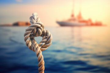 sailing knot against a blurred ocean backdrop