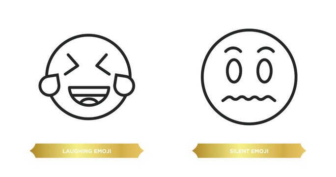 two editable outline icons from emoji concept. thin line icons such as laughing emoji, silent emoji vector.