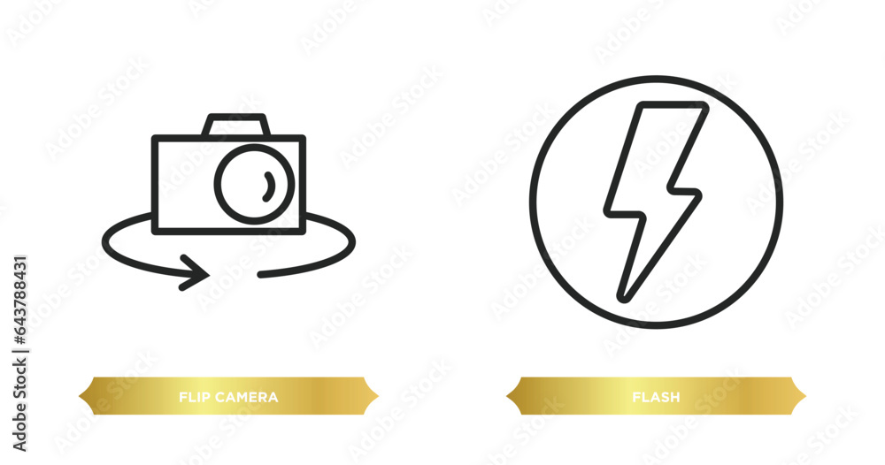 Poster two editable outline icons from electronic stuff fill concept. thin line icons such as flip camera, 