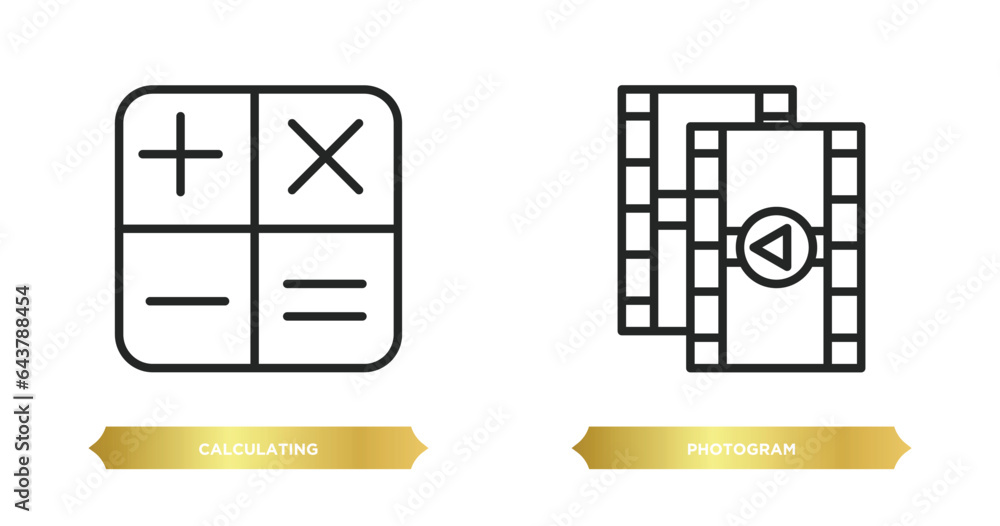 Poster two editable outline icons from electronic stuff fill concept. thin line icons such as calculating, 