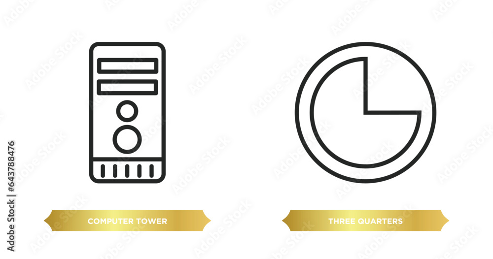 Poster two editable outline icons from electronic stuff fill concept. thin line icons such as computer towe