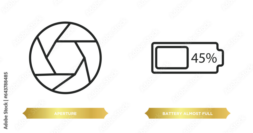 Poster two editable outline icons from electronic stuff fill concept. thin line icons such as aperture, bat