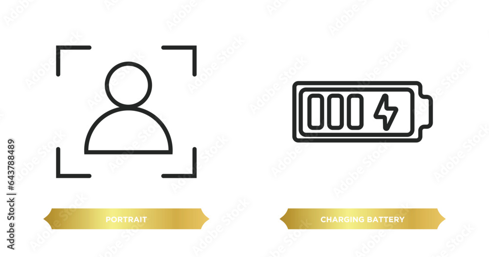 Poster two editable outline icons from electronic stuff fill concept. thin line icons such as portrait, cha