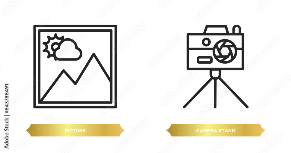 Poster two editable outline icons from electronic stuff fill concept. thin line icons such as picture, came