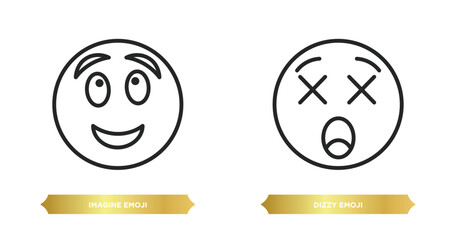 two editable outline icons from emoji concept. thin line icons such as imagine emoji, dizzy emoji vector.