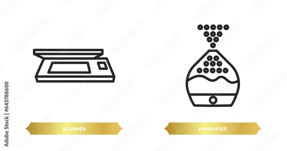 Poster two editable outline icons from electronic devices concept. thin line icons such as scanner, humidif