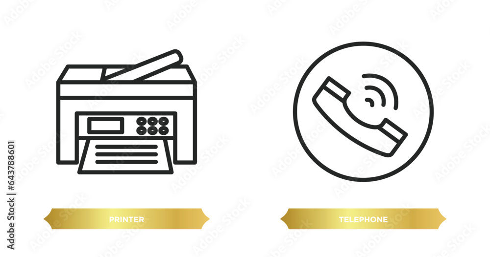 Poster two editable outline icons from electronic devices concept. thin line icons such as printer, telepho