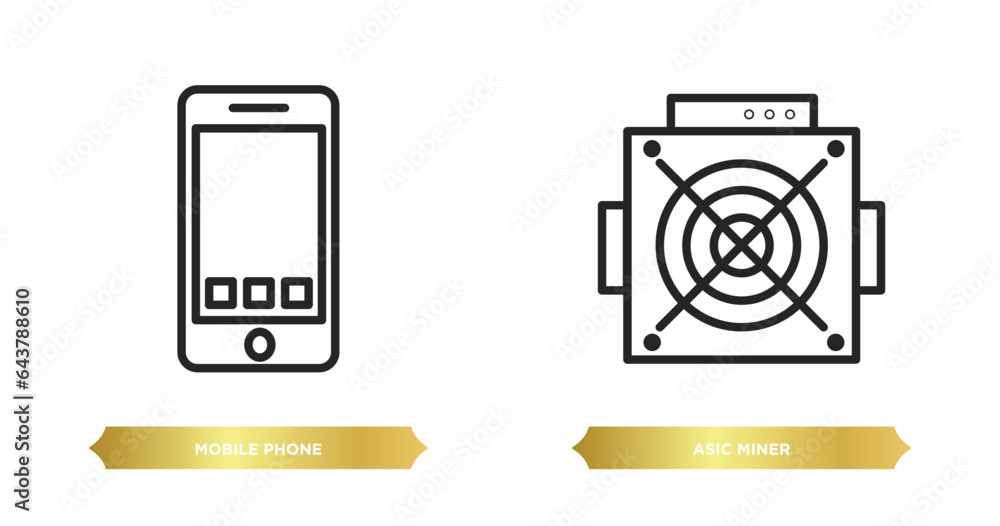 Poster two editable outline icons from electronic devices concept. thin line icons such as mobile phone, as