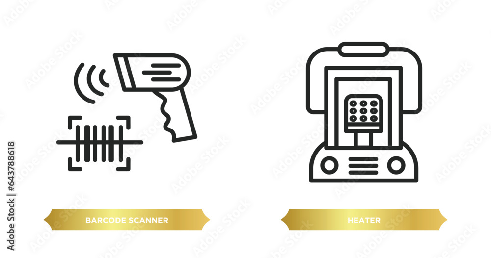 Poster two editable outline icons from electronic devices concept. thin line icons such as barcode scanner,