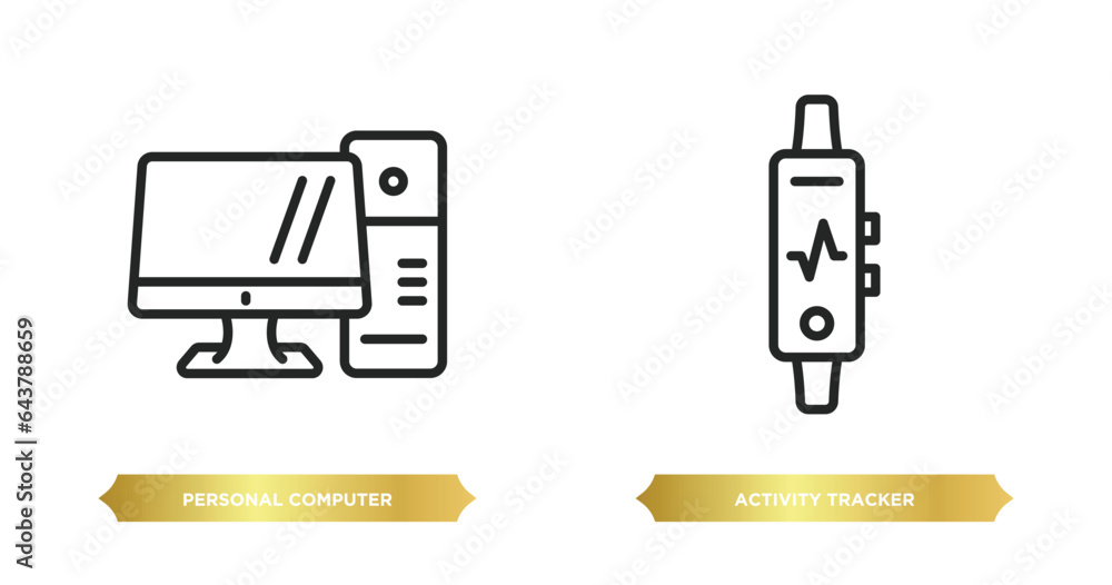 Poster two editable outline icons from electronic devices concept. thin line icons such as personal compute