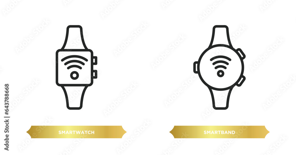 Poster two editable outline icons from electronic devices concept. thin line icons such as smartwatch, smar