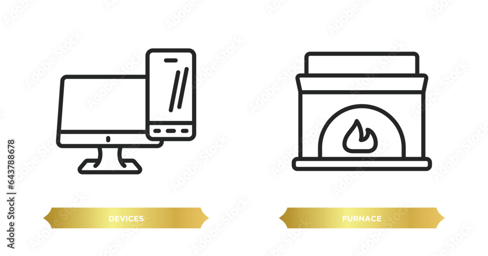 Poster two editable outline icons from electronic devices concept. thin line icons such as devices, furnace