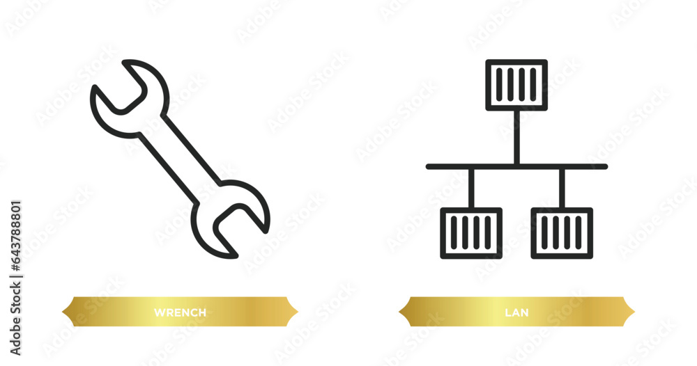 Poster two editable outline icons from electrian connections concept. thin line icons such as wrench, lan v