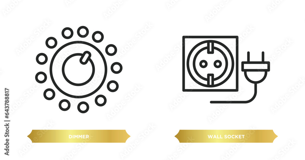 Poster two editable outline icons from electrian connections concept. thin line icons such as dimmer, wall 