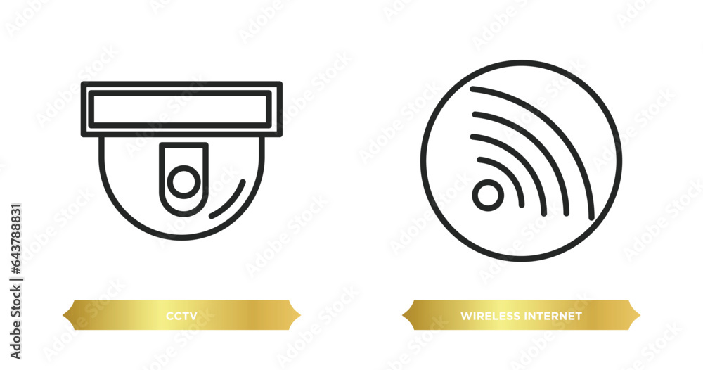 Poster two editable outline icons from electrian connections concept. thin line icons such as cctv, wireles