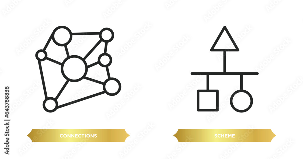 Poster two editable outline icons from electrian connections concept. thin line icons such as connections, 