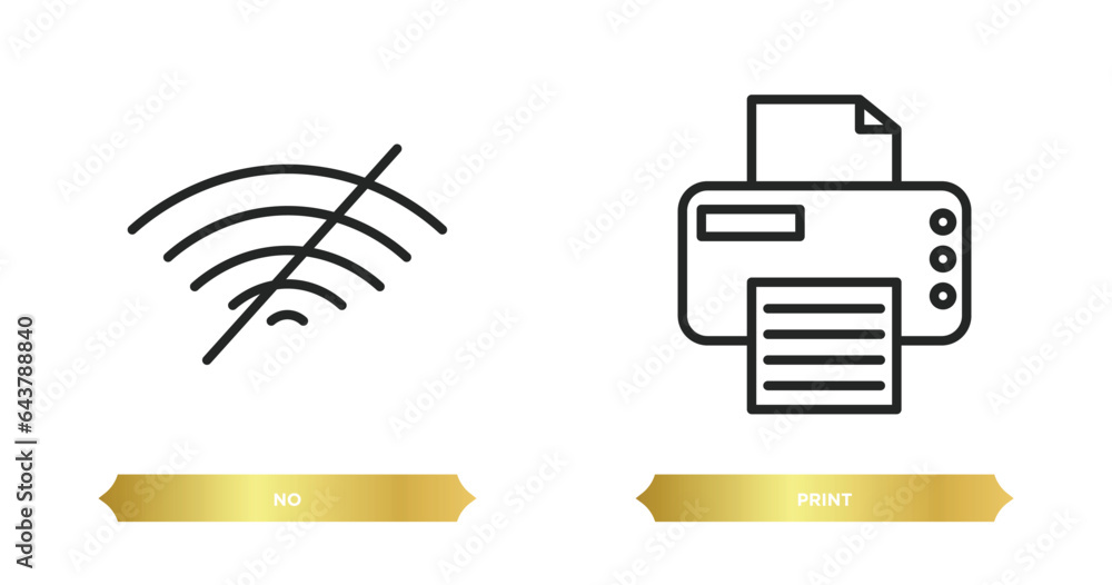 Poster two editable outline icons from electrian connections concept. thin line icons such as no, print vec