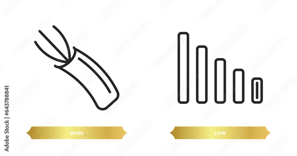 Poster two editable outline icons from electrian connections concept. thin line icons such as wire, low vec