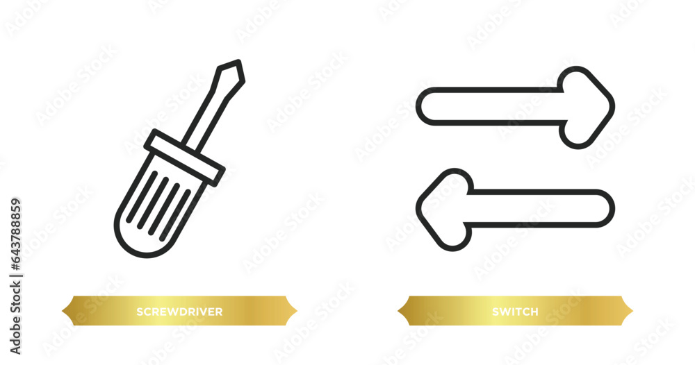Poster two editable outline icons from electrian connections concept. thin line icons such as screwdriver, 